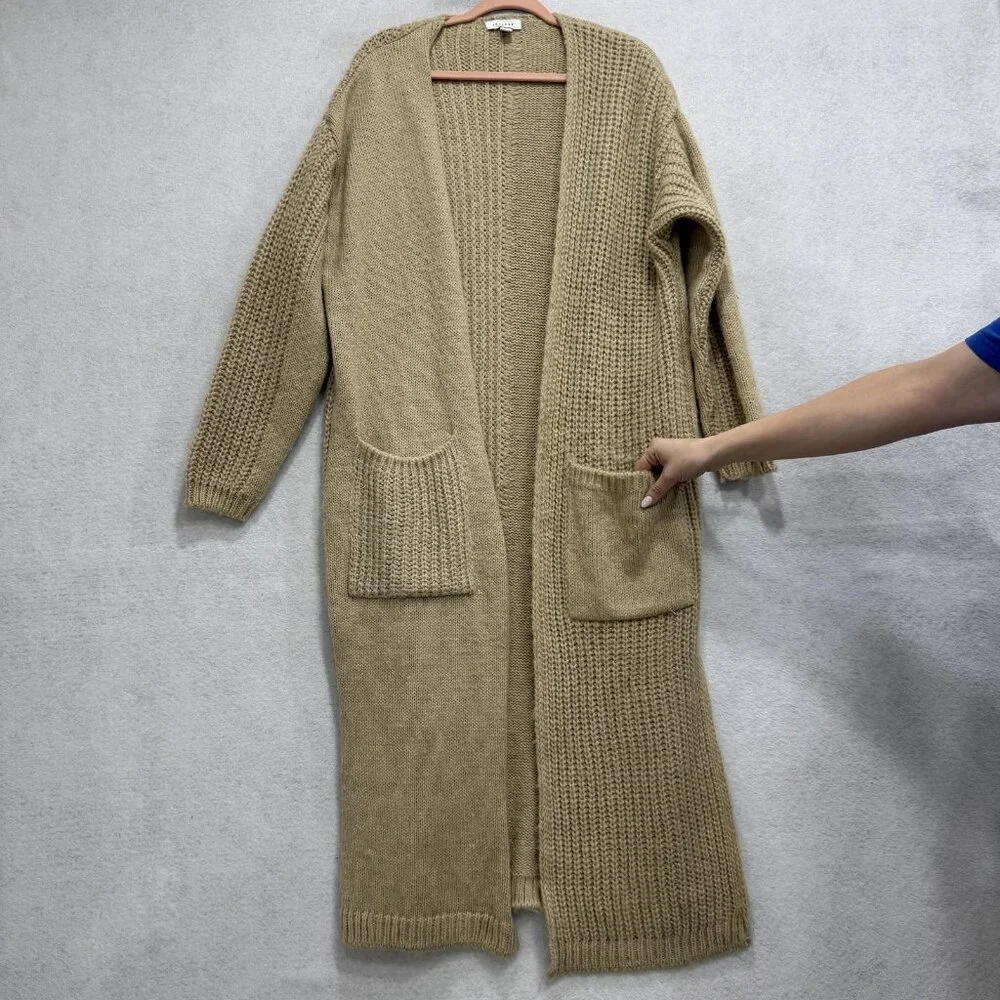 Topshop Cardigan Sweater Womens Small Beige Longline Duster Open Front Pockets